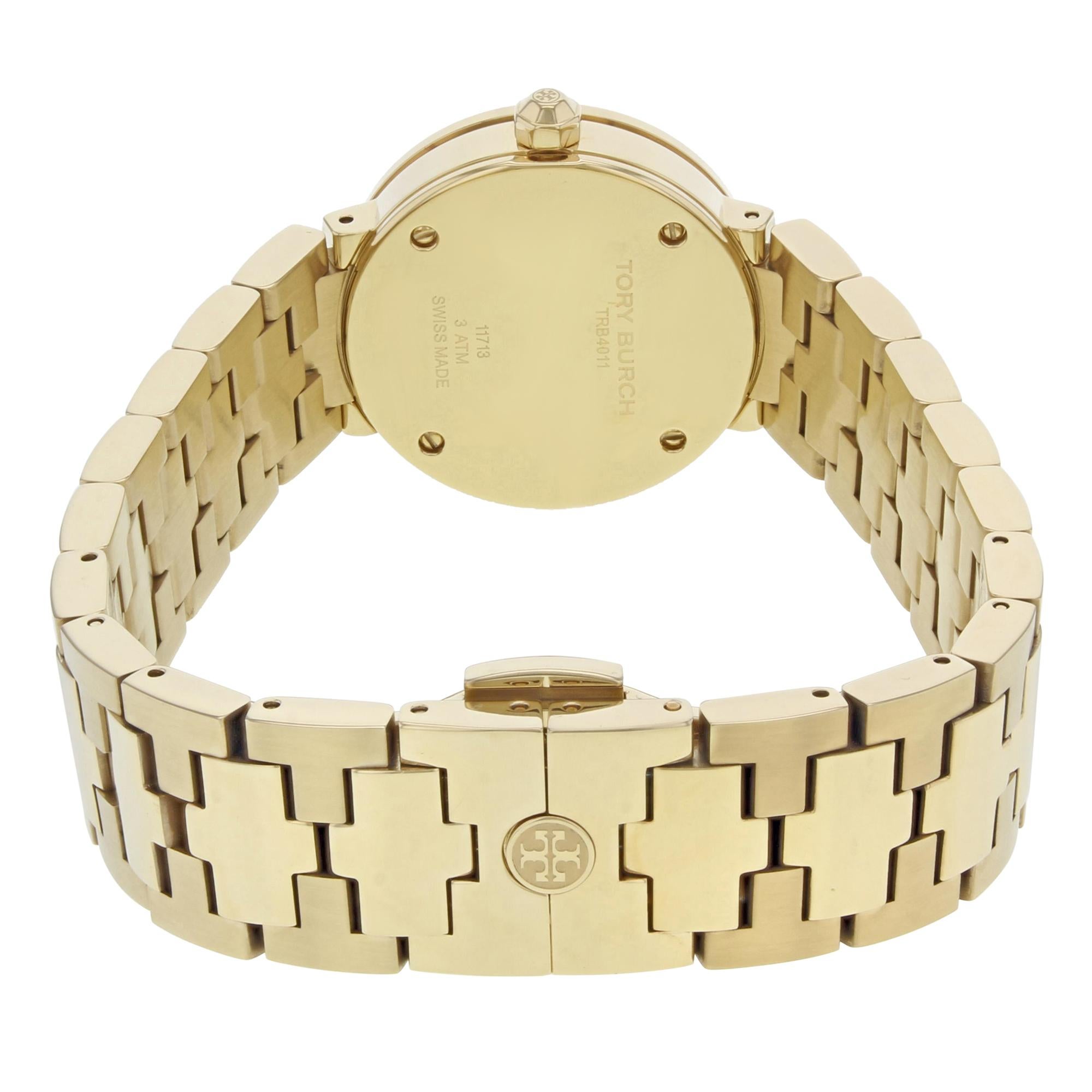 Tory Burch Reva White Dial Gold Toned Steel Quartz Ladies Watch TRB4011 1