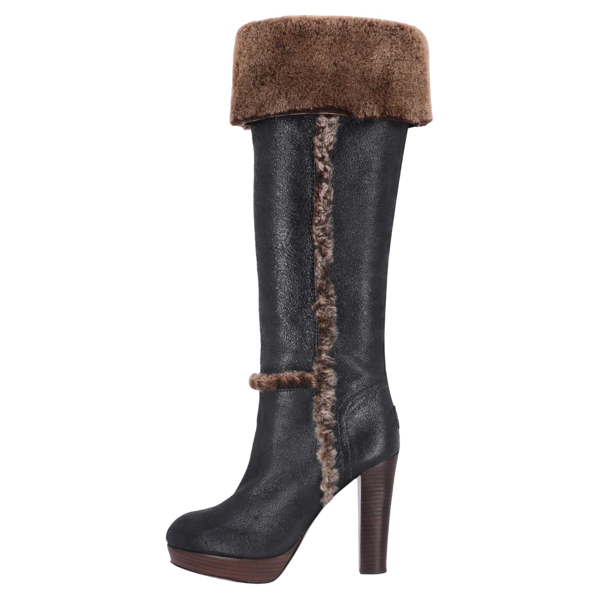 Tory Burch Sebastian Kniehohe Stiefel aus Leder und Shearling