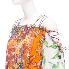 TORY BURCH Shasta orange white contrast floral silk cold shoulder maxi dress
