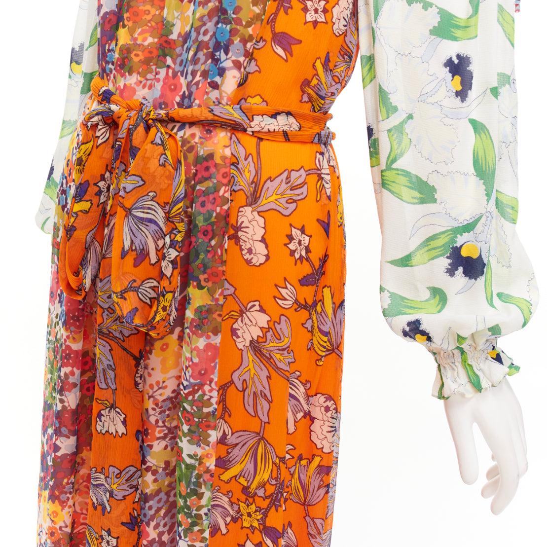 TORY BURCH Shasta orange white contrast floral silk cold shoulder maxi dress 3