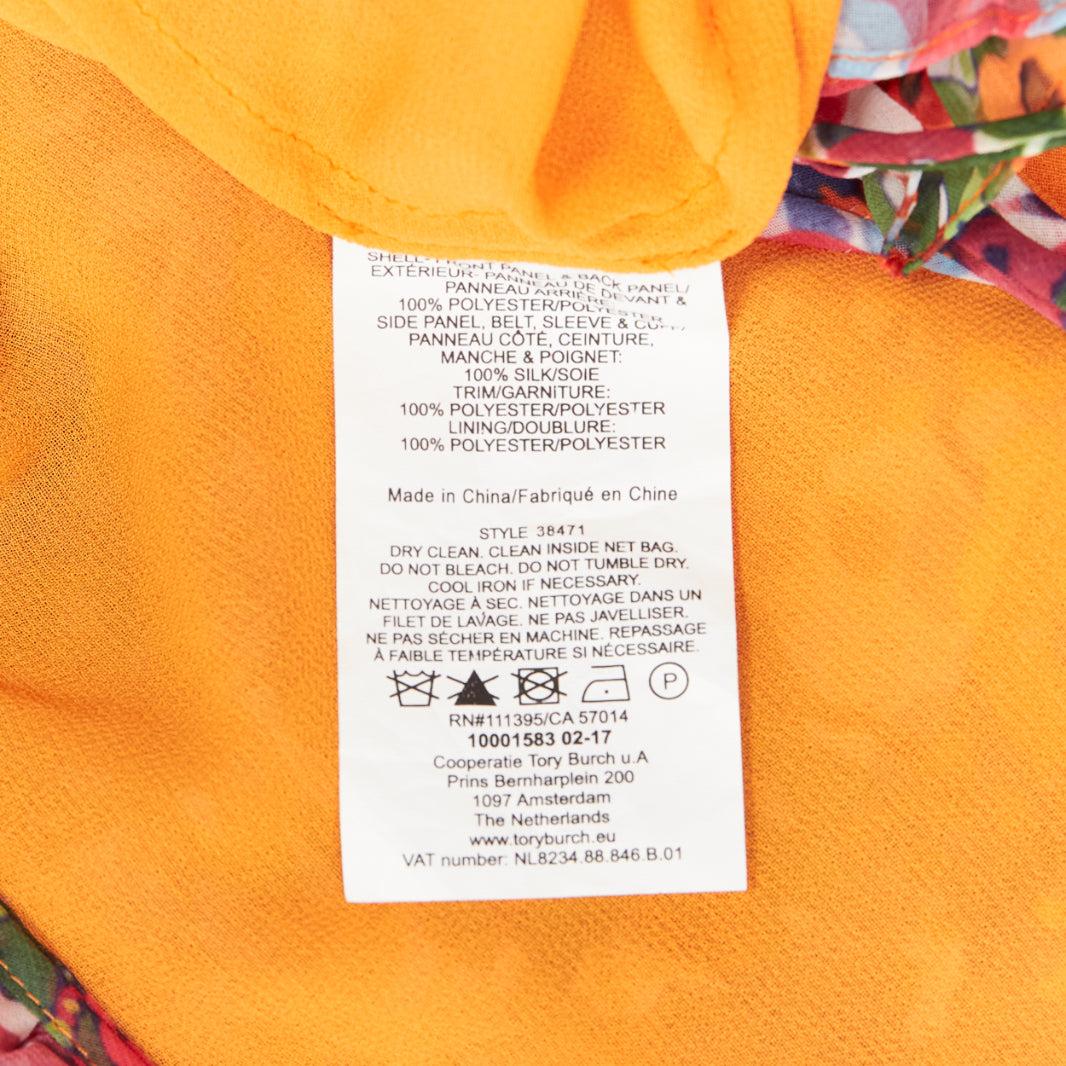 TORY BURCH Shasta orange white contrast floral silk cold shoulder maxi dress 4