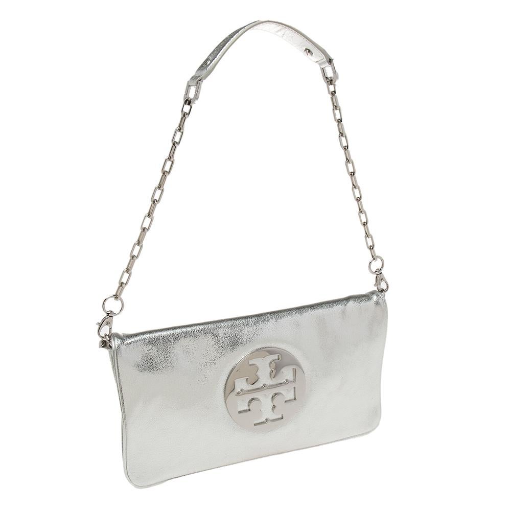 tory burch silver clutch