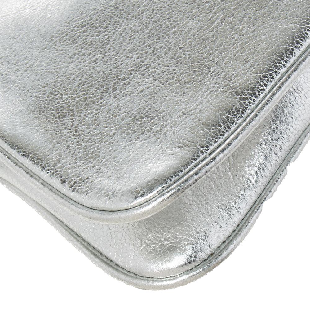 Women's Tory Burch Silver Leather Reva Clutch Bag For Sale