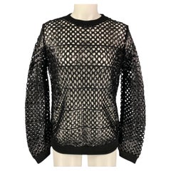 TORY BURCH Maglione a girocollo in rete nera con paillettes, taglia XS