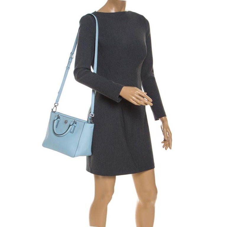 Tory Burch Sky Blue Leather Mini Robinson Tote For Sale at 1stDibs