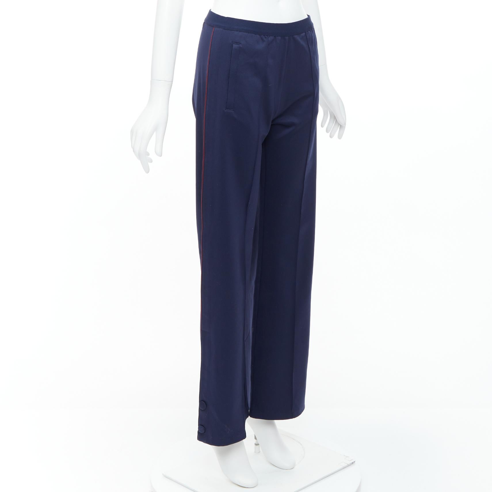 Black TORY BURCH SPORT navy burgundy trim wide cropped pants S For Sale