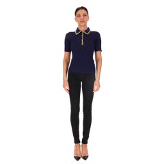 Tory Burch Stitch-Trim Silk Blend Ribbed Polo Top