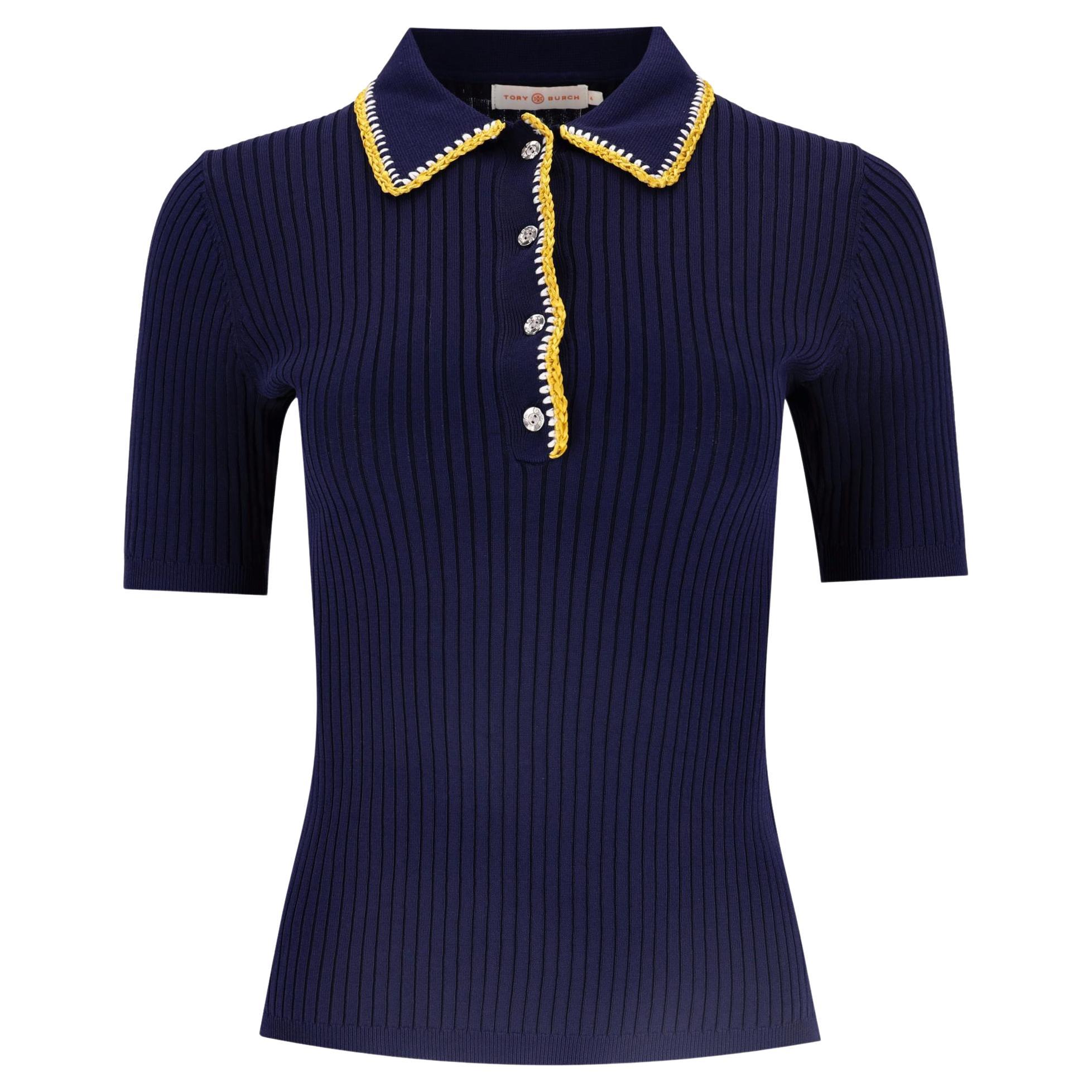 Polo Tory Burch Stitch by Stitch in misto seta con bordo a costine