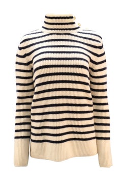 Tory Burch Striped Turtleneck Sweater in White Wool