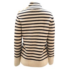 Tory Burch Striped Turtleneck Sweater in White Wool