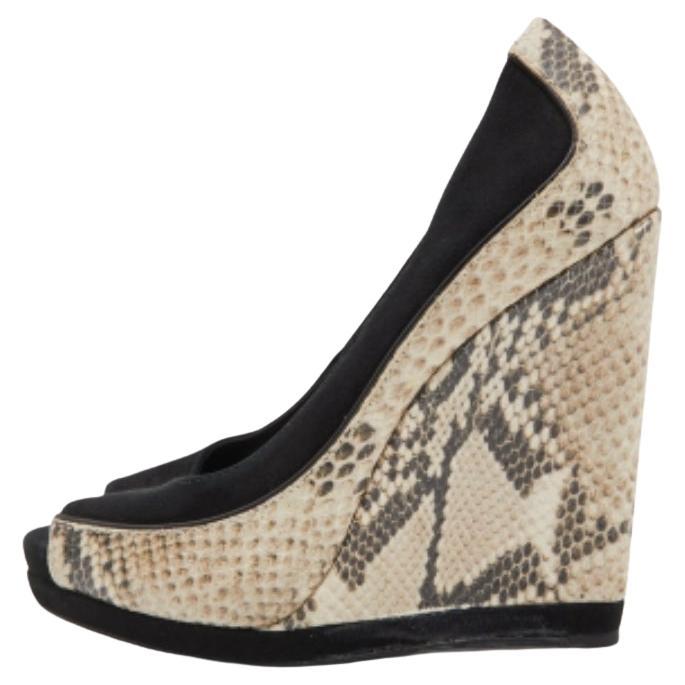 Tory Burch Suede & Python Embossed Leather Sandra Wedge Peep Toe Pumps Size 36.5