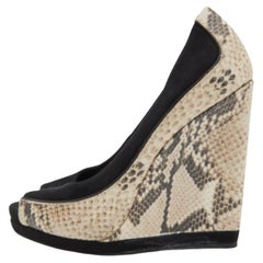 Tory Burch Suede & Python Embossed Leather Sandra Wedge Peep Toe Pumps Size 36.5