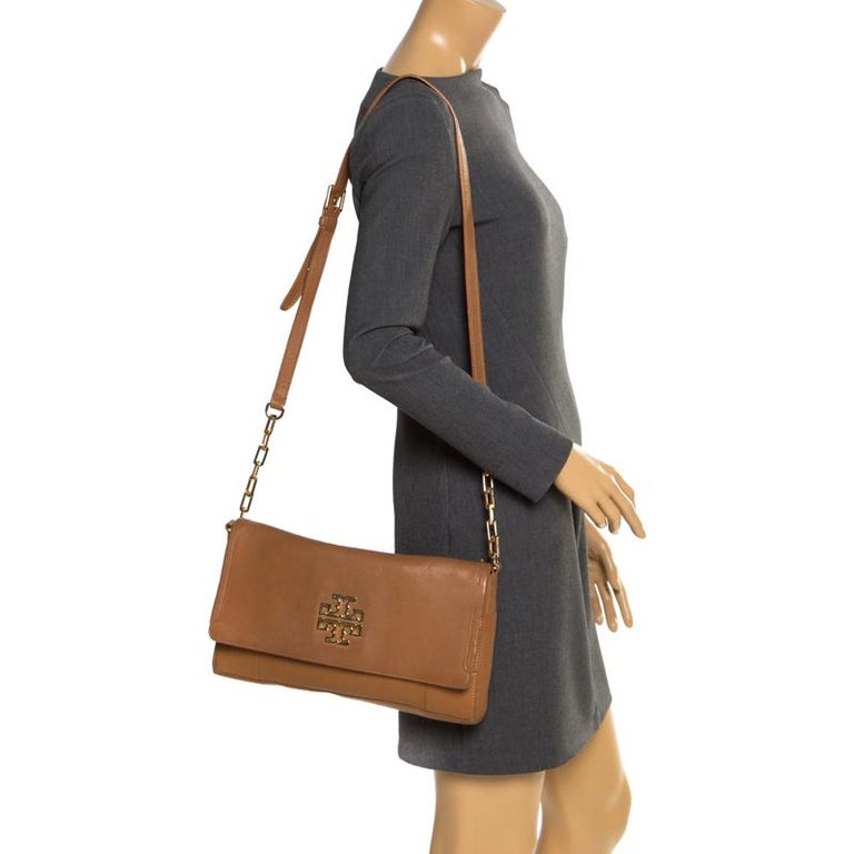 Tory Burch Tan Britten Leather Fold Over Crossbody Bag For Sale at 1stDibs britten tory burch
