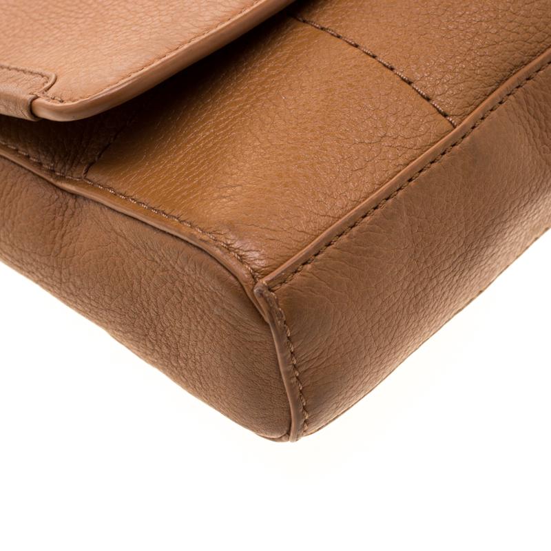 Tory Burch Tan Britten Leather Fold Over Crossbody Bag 1