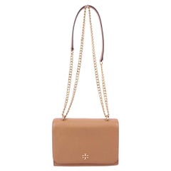 Tory Burch Tan Leather Chain Shoulder Bag with Gold Logo