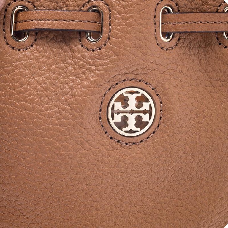 Tory Burch Brown Leather Drawstring Tote For Sale at 1stDibs  tory burch  brown tote, tory burch drawstring bag, tory burch brown purses
