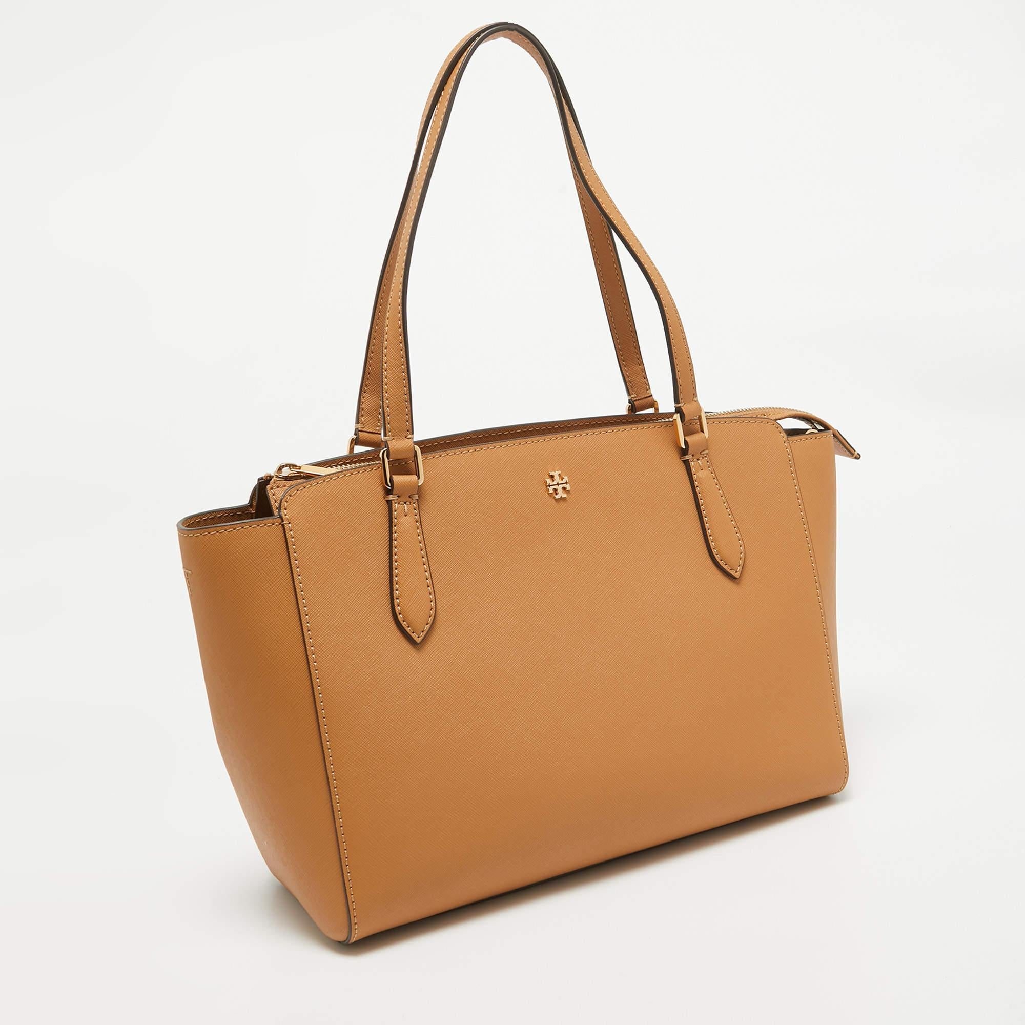 Orange Tory Burch Tan Leather Emerson Tote