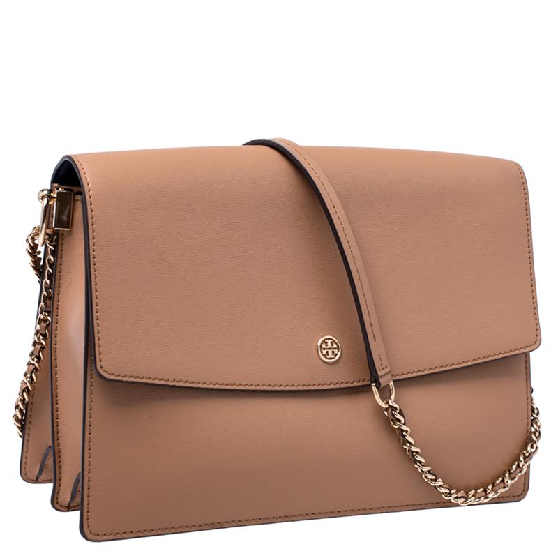 Brown Tory Burch Tan Leather Flap Shoulder Bag