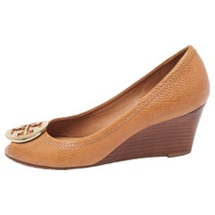 Tory Burch Tan Leather Sally Wedge Pumps Size 36.5
