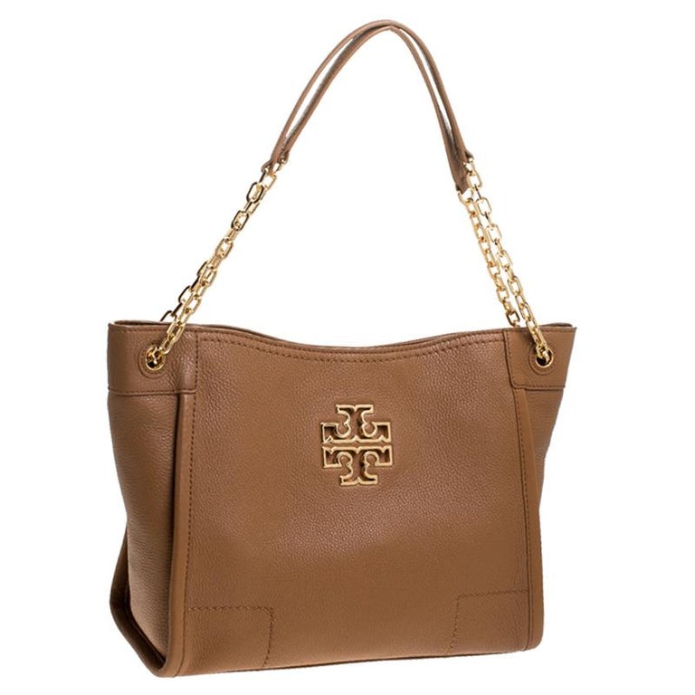 Tory Burch Tan Leather Small Britten Slouchy Tote For Sale at 1stDibs | tory  burch slouchy tote
