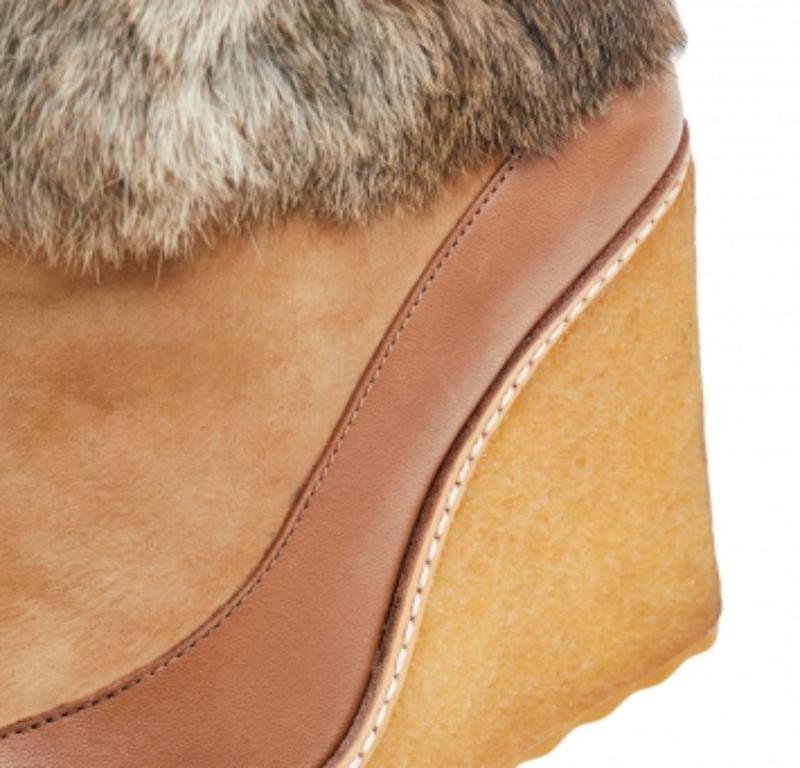 Tory Burch Tan Leather, Suede And Fur Wedge Ankle Boots Size 37 In Good Condition In Dubai, Al Qouz 2