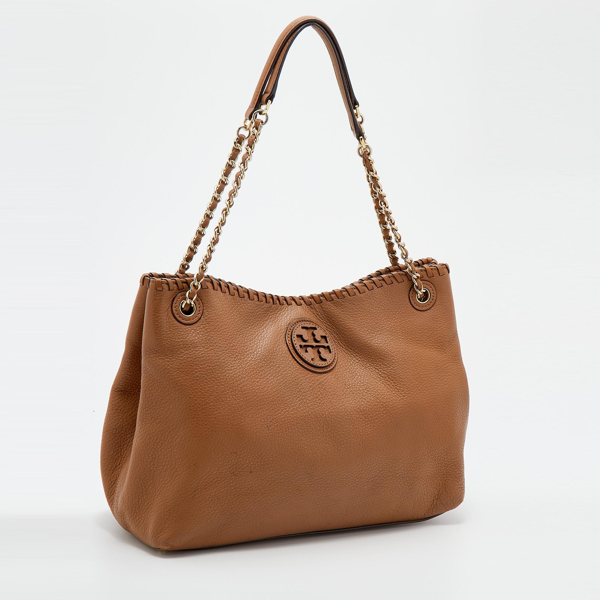 Tory Burch Tan Leather Whipstitch Marion Tote 4