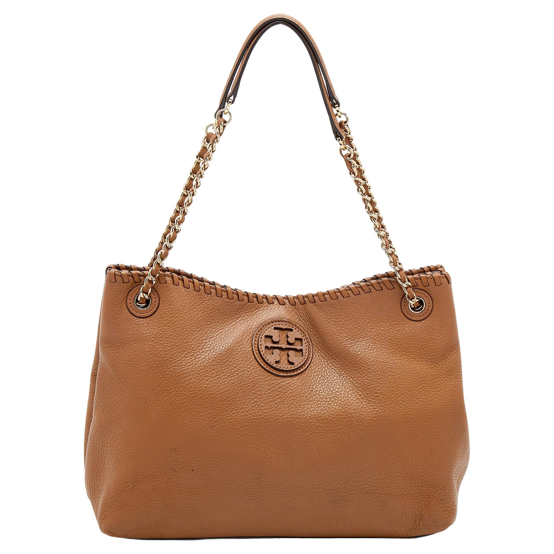 Tory Burch Tan Leather Whipstitch Marion Tote