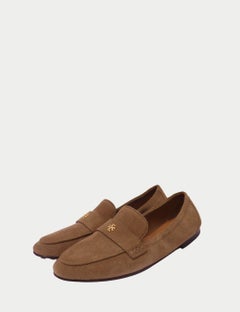 Tory Burch Tan Suede Loafers with Gold Logo Detail - EU 37