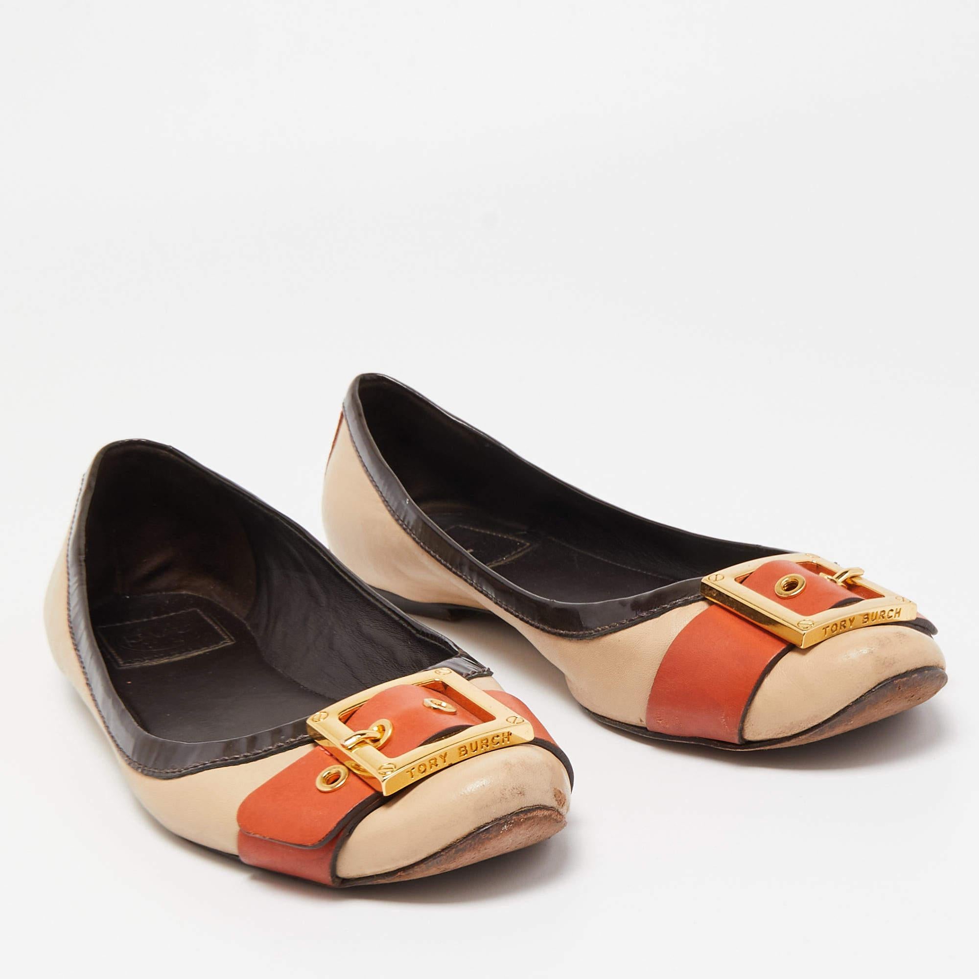 Tory Burch Tricolor Leather Ballet Flats Size 40.5 In Good Condition For Sale In Dubai, Al Qouz 2