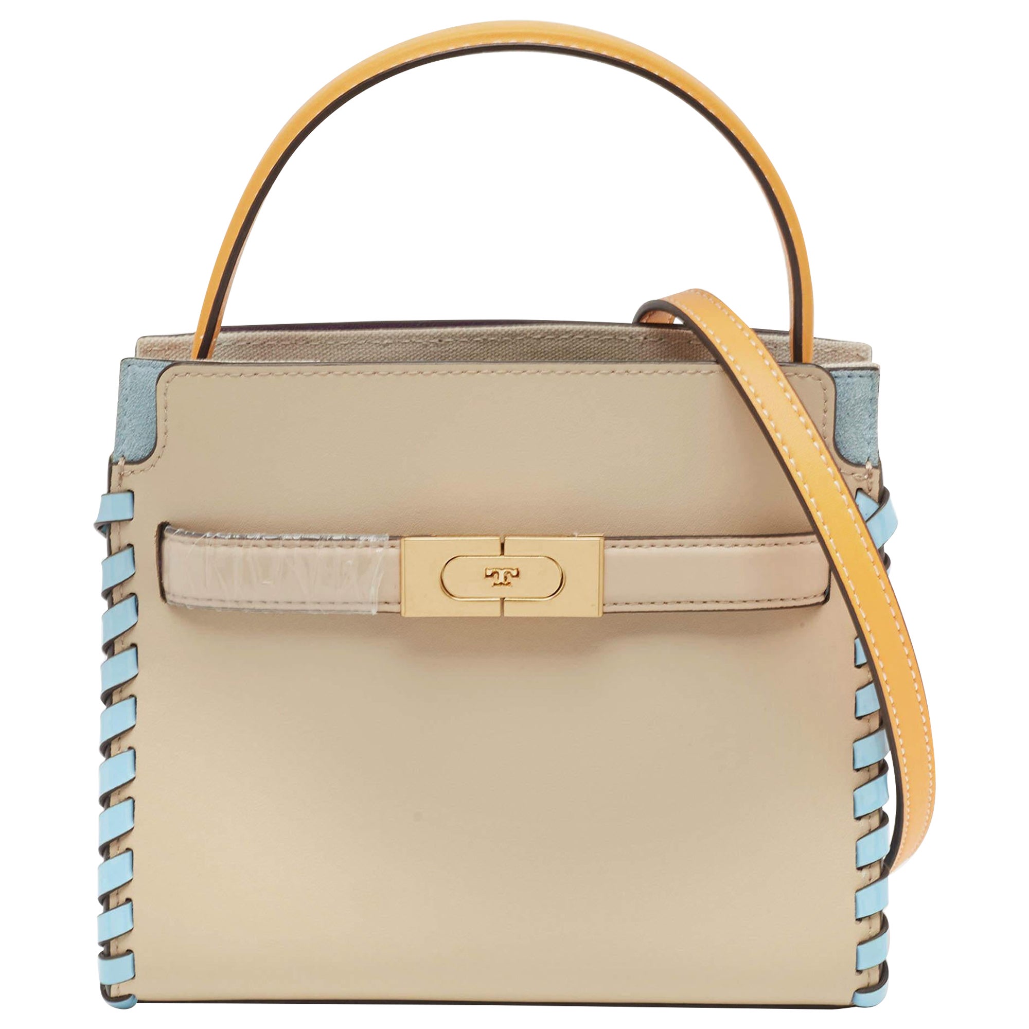 Tory Burch Tricolor Whipstitch Leather Lee Radziwill Double Top Handle Bag