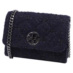 Tory Burch Tweed-Umhängetasche aus marineblauer Wolle