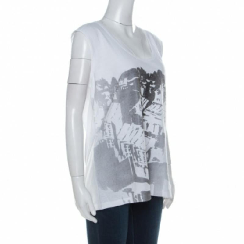 Tory Burch Camiseta manga francesa algodón estampado contraste blanco XL en venta 2
