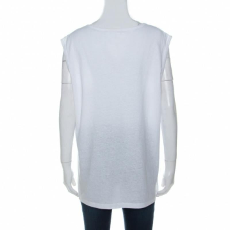 Tory Burch Camiseta manga francesa algodón estampado contraste blanco XL en venta 4