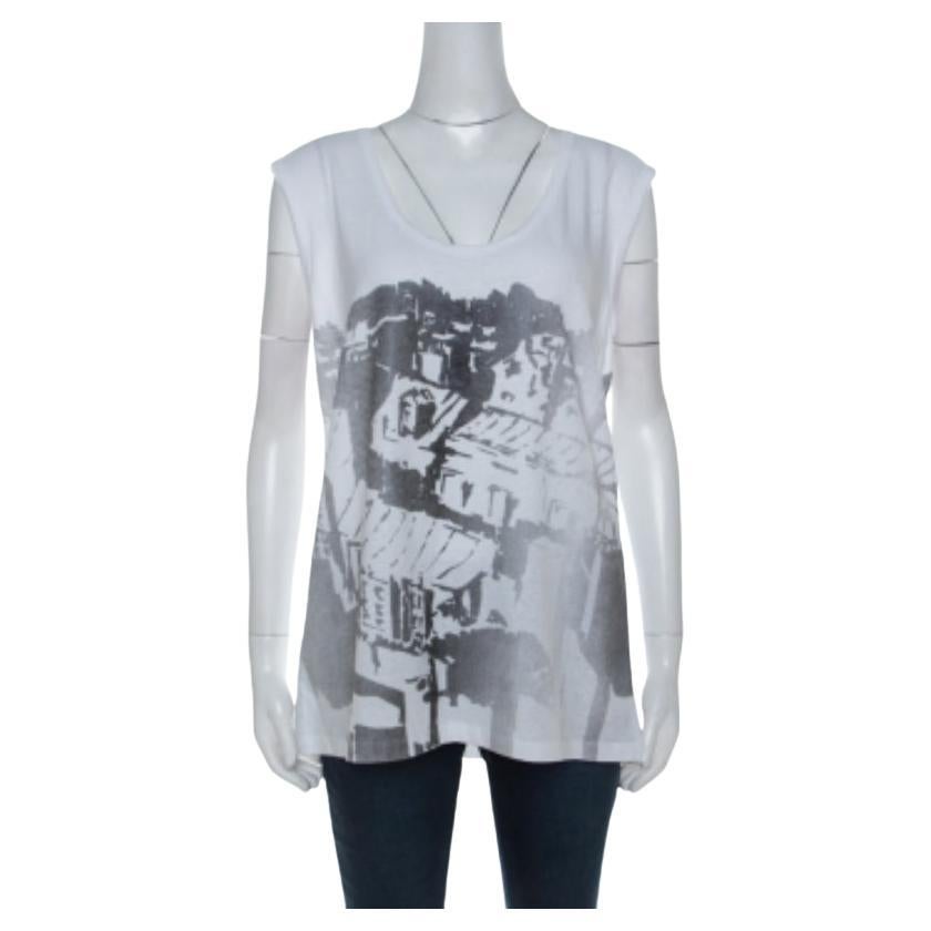 Tory Burch Camiseta manga francesa algodón estampado contraste blanco XL en venta