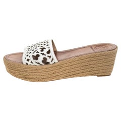 Tory Burch White Cutout Leather Espadrille Wedge Platform Sandals Size 39