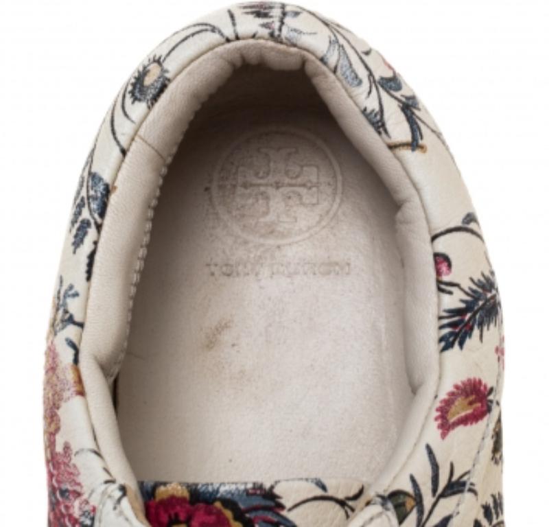Women's Tory Burch White Floral Print Leather Amalia Low Top Sneakers Size 39.5 For Sale