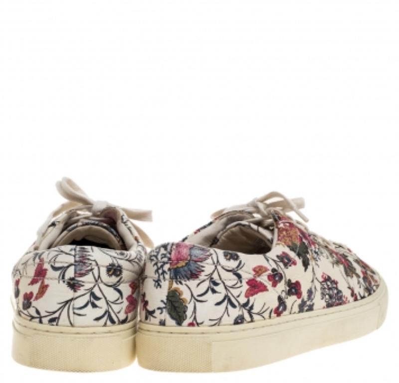 Tory Burch White Floral Print Leather Amalia Low Top Sneakers Size 39.5 For Sale 2