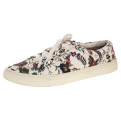 Tory Burch White Floral Print Leather Amalia Low Top Sneakers Size 39.5