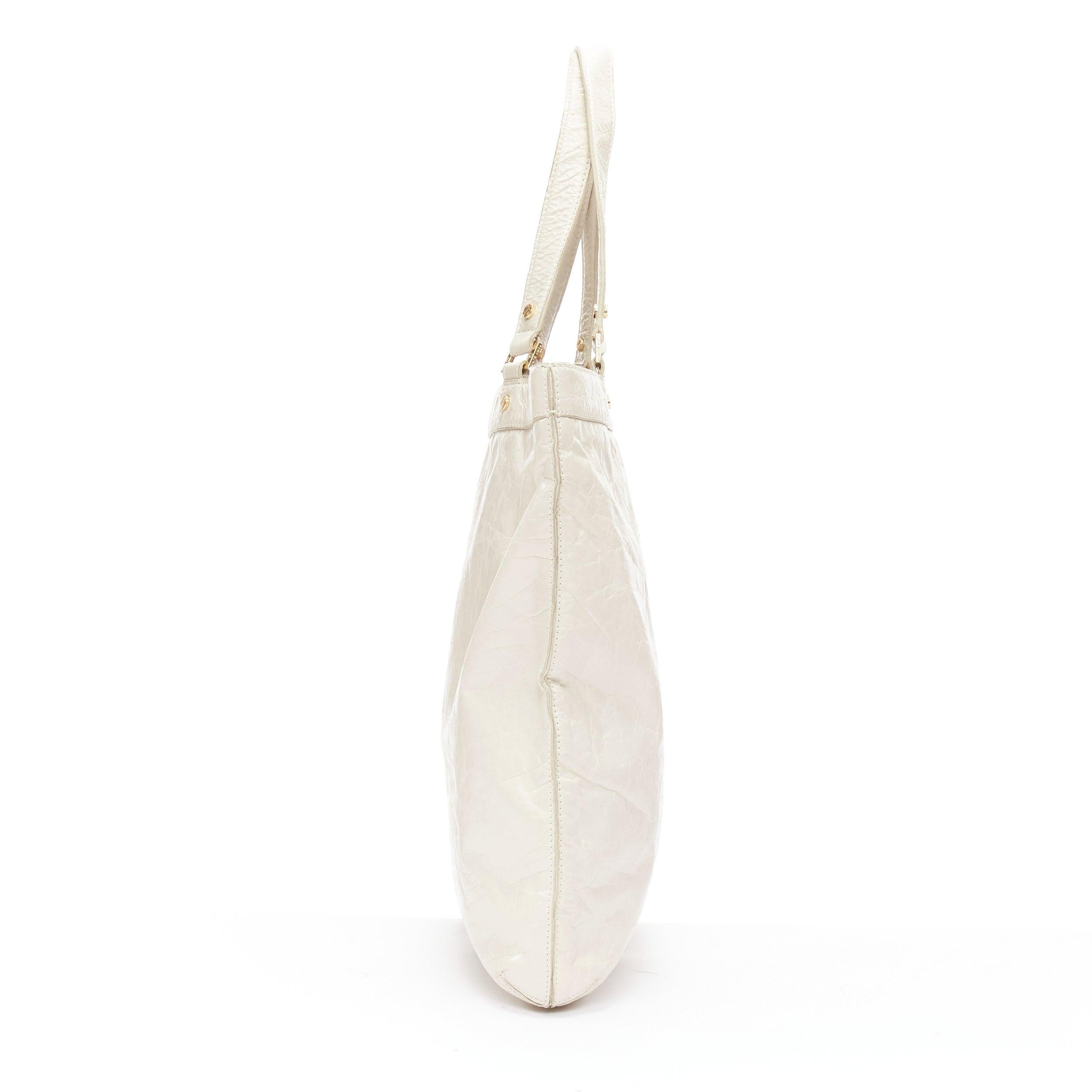 TORY BURCH white textured leather logo patch gold hardware A4 tote bag In Good Condition For Sale In Hong Kong, NT