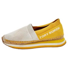 Tory Burch - Baskets espadrilles marguerite en tricot blanc/jaune, taille 38,5