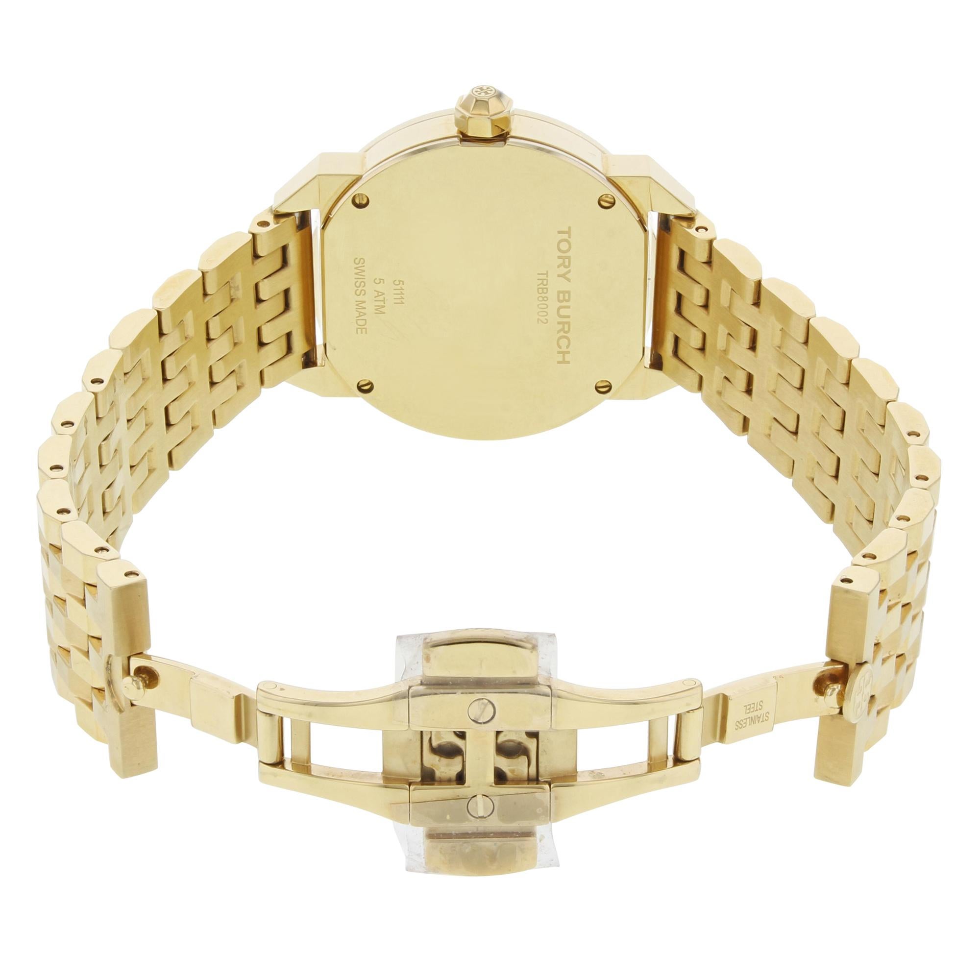 Tory Burch Whitney Classic Gold Tone Steel Date Quartz Ladies Watch TRB8002 In Good Condition In New York, NY