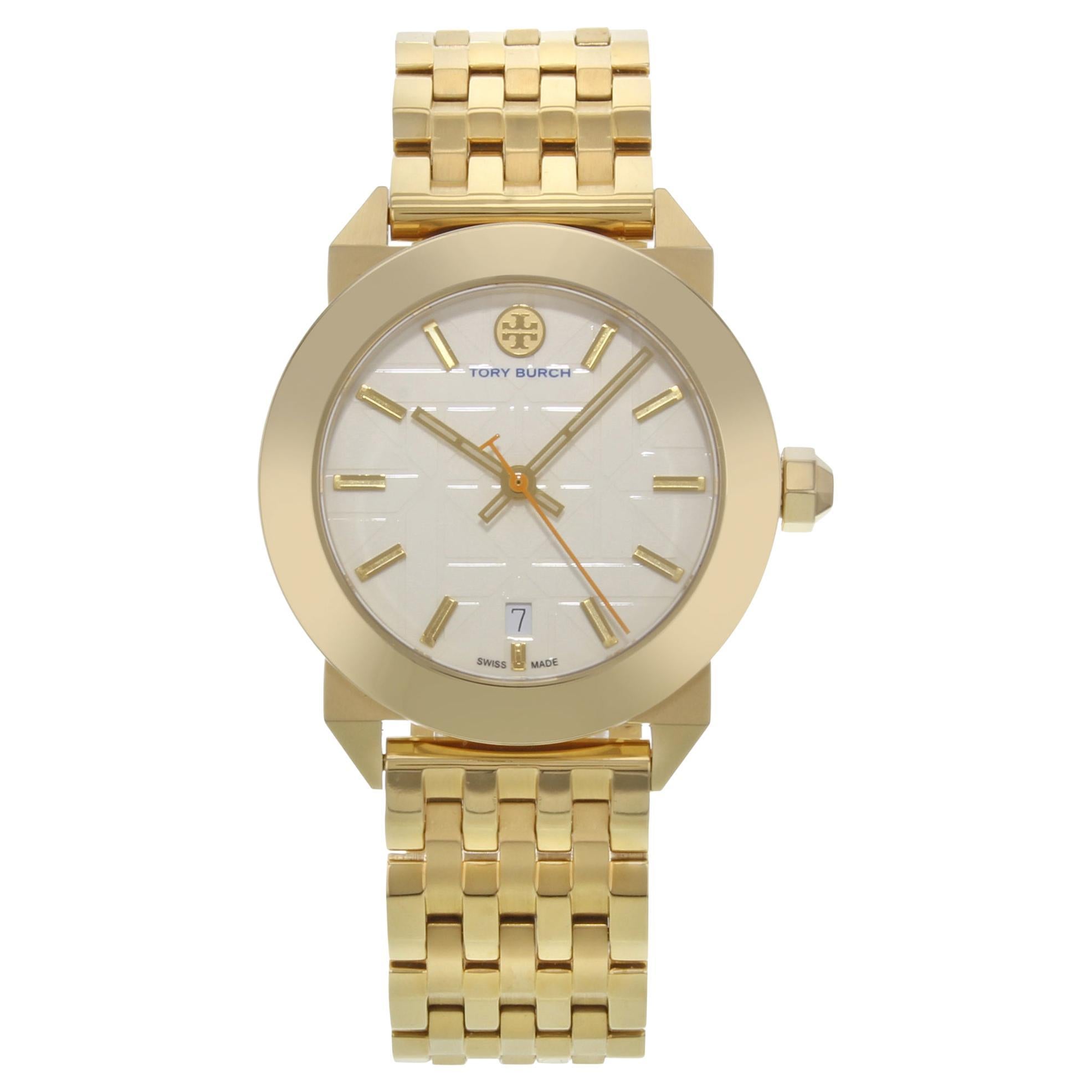Tory Burch Whitney Classic Gold Tone Steel Date Quartz Ladies Watch TRB8002  For Sale at 1stDibs | tory burch gold watch