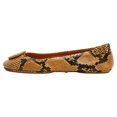 Tory Burch Yellow/Brown Python Embossed Minnie Ballet Flats Size 39.5