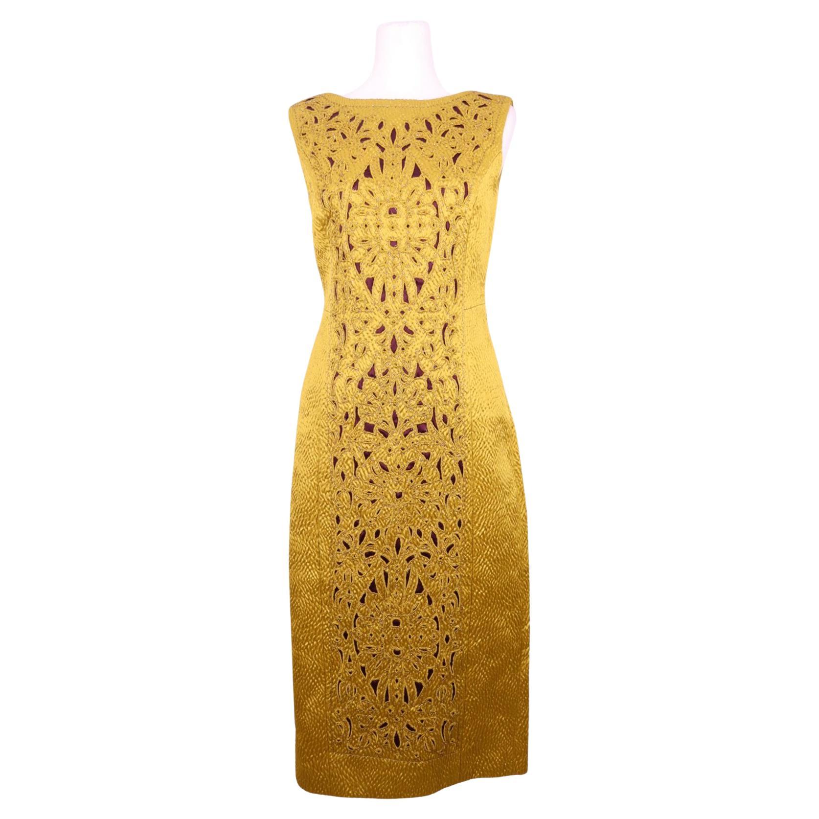 Tory Burch Yellow Cut-Out Knit Midi Dress - EU 36