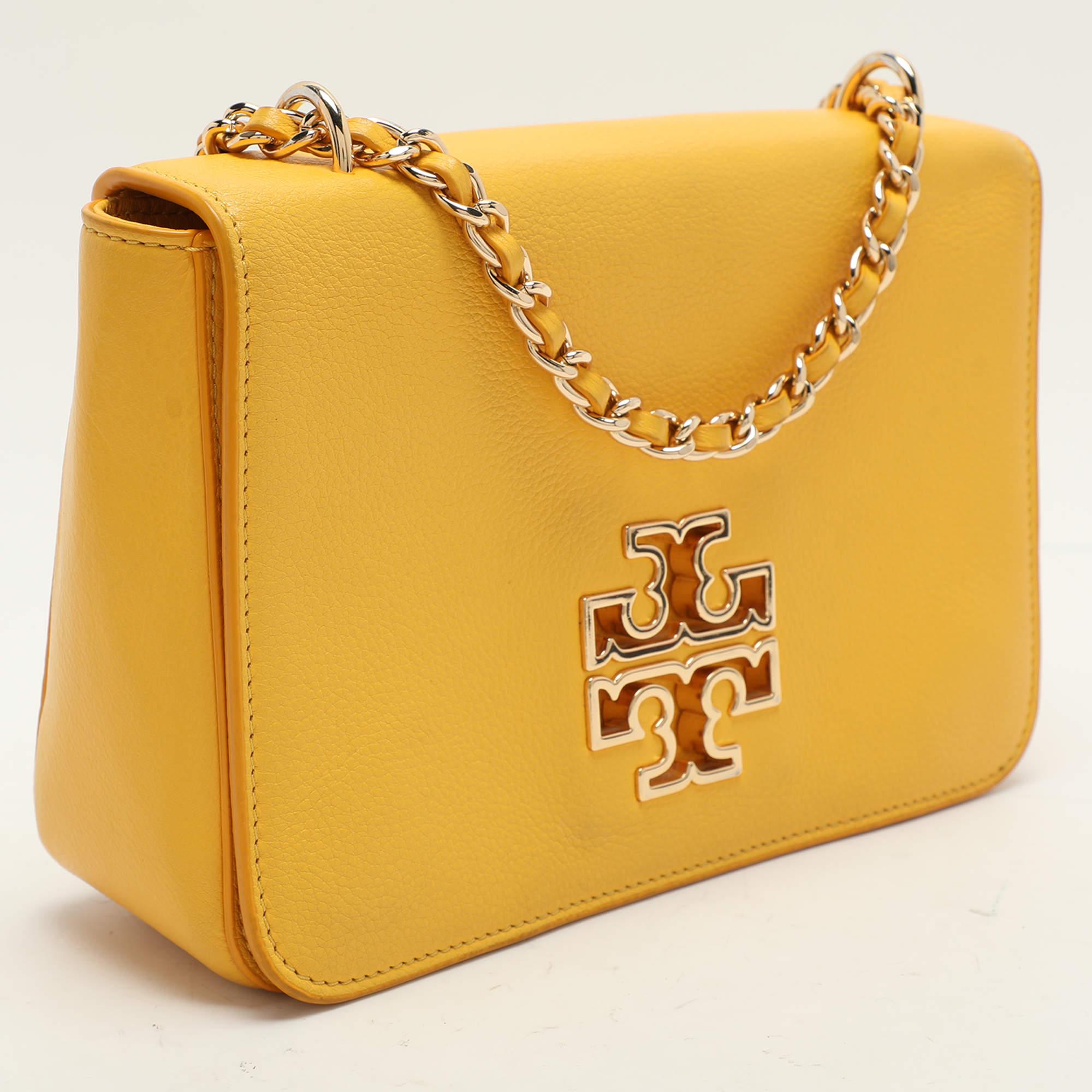 Tory Burch Yellow Leather Britten Shoulder Bag In Good Condition In Dubai, Al Qouz 2