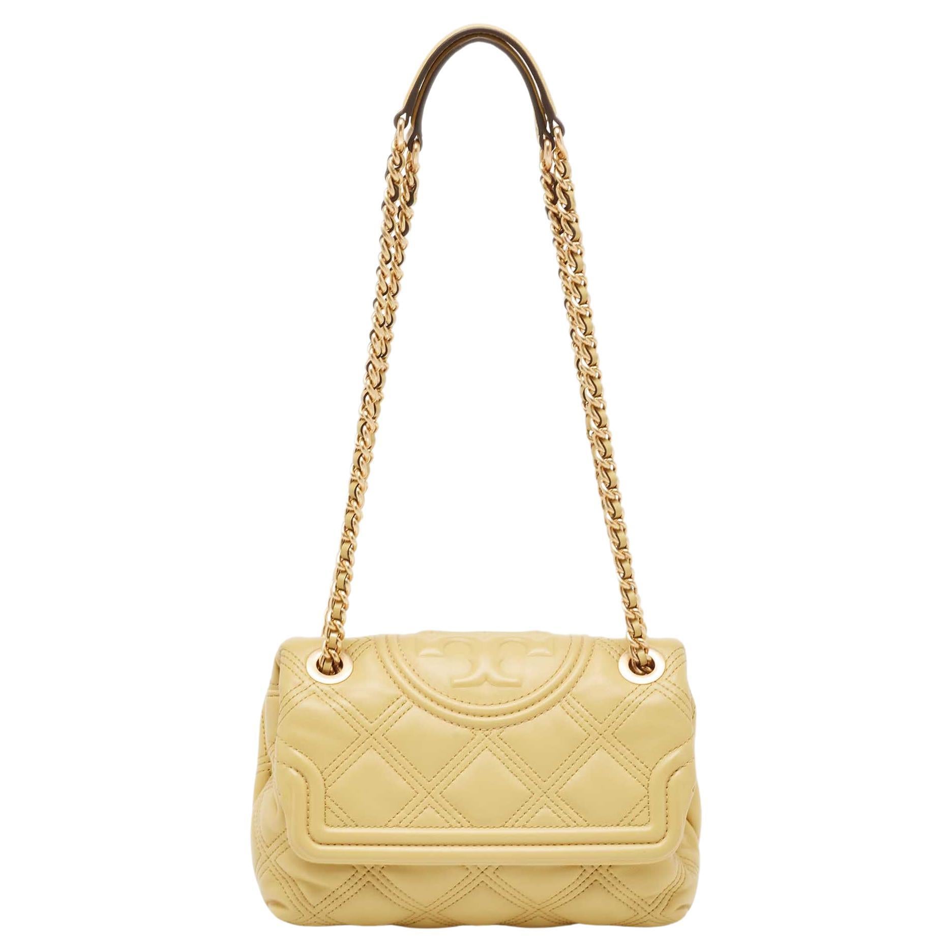 Tory Burch Yellow Leather Fleming Shoulder Bag For Sale
