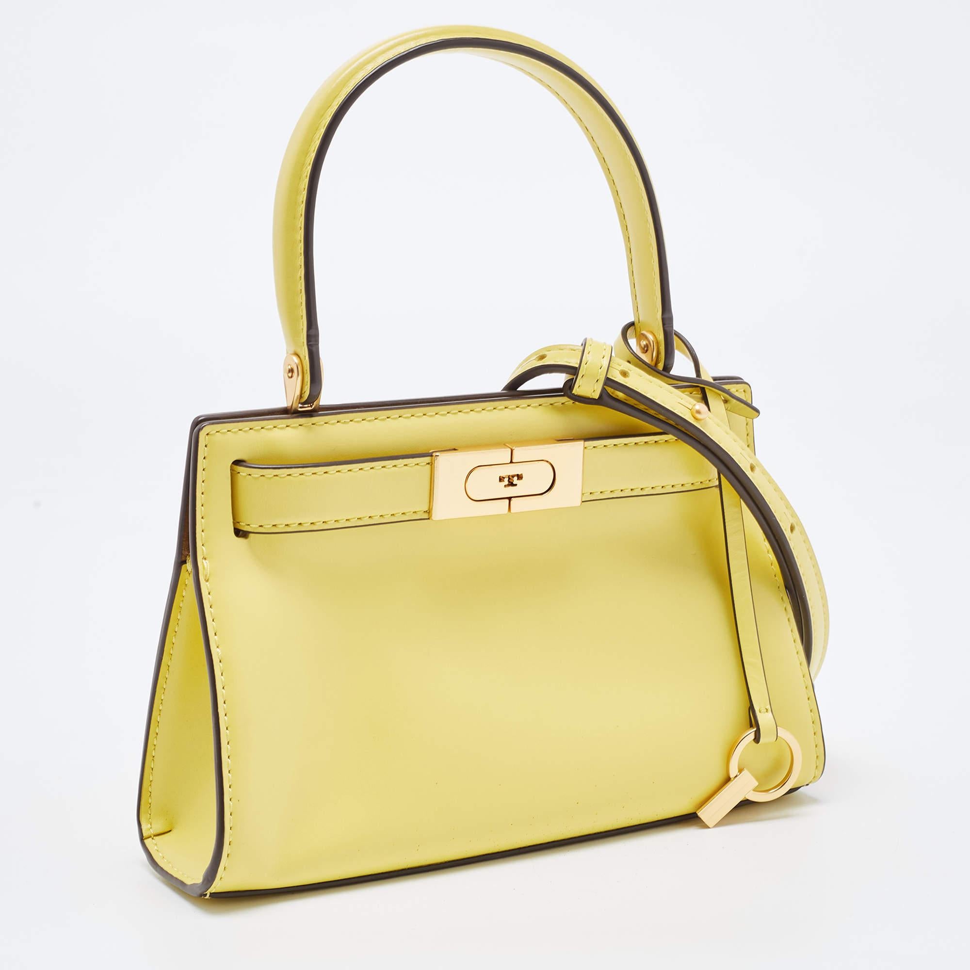 Women's Tory Burch Yellow Leather Petite Lee Radziwill Top Handle Bag