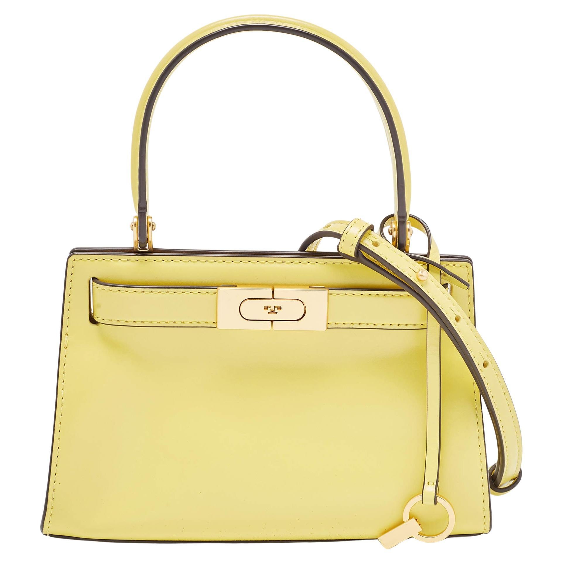 Tory Burch Yellow Leather Petite Lee Radziwill Top Handle Bag