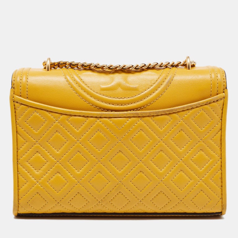 Tory Burch Yellow Leather Small Fleming Crossbody Bag For Sale at 1stDibs