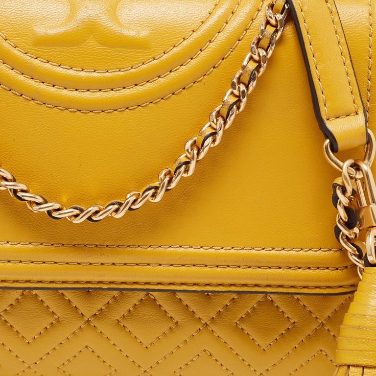 Tory Burch Yellow Leather Small Fleming Crossbody Bag For Sale at 1stDibs